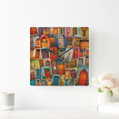 Moderne, unieke  kunstfoto vierkante klok (Huis)
