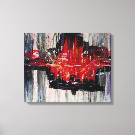 Moderne, unieke, levendige rode en zwarte Abstract Canvas Afdruk (Voorkant)