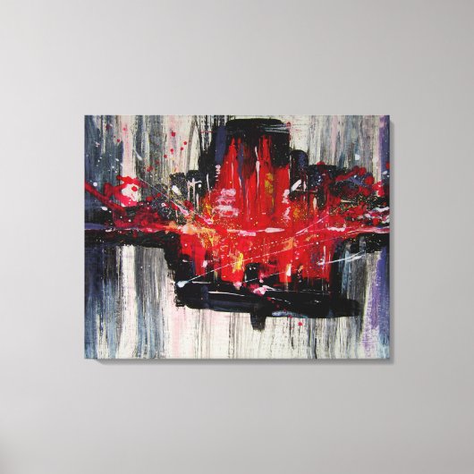 Moderne, unieke, levendige rode en zwarte Abstract Canvas Afdruk (Voorkant)