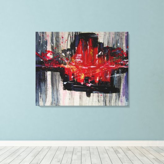 Moderne, unieke, levendige rode en zwarte Abstract Canvas Afdruk (Insitu (Houten vloer))