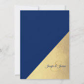 Moderne unieke marine blauw & gouden folie bruilof kaart (Achterkant)