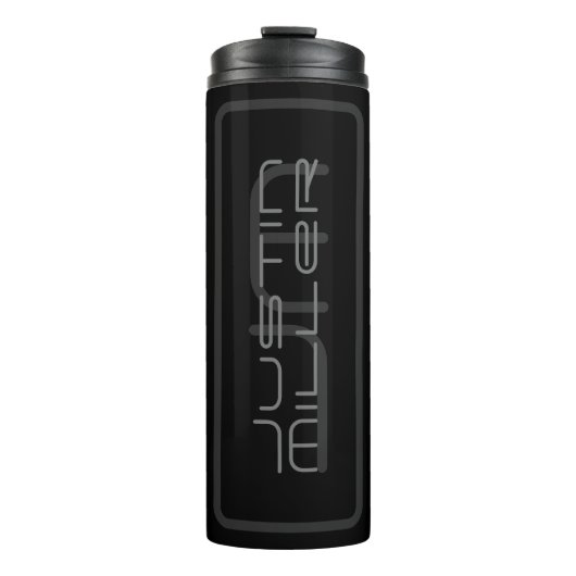 Moderne Unieke Naam & Monogram | Donkergrijs en zw Thermosbeker (Voorkant)