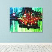 Moderne, unieke rode zwarte rode, groene Abstracte Canvas Afdruk (Insitu (Houten vloer))