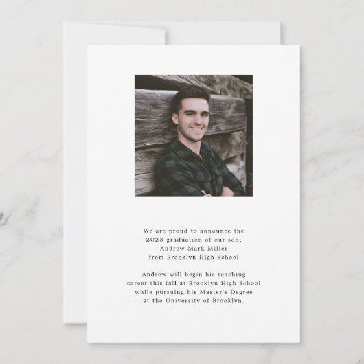 Moderne unieke scriptoverlay twee foto afstuderen  aankondiging (Achterkant)