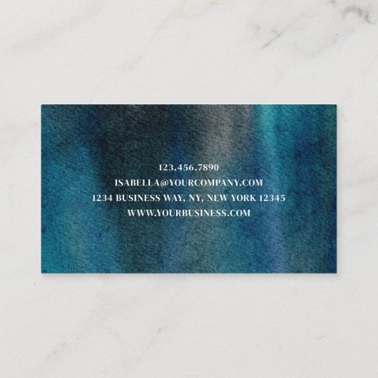 Moderne unieke Waterverf Blauw Groen Minimalist Visitekaartje (Achterkant)