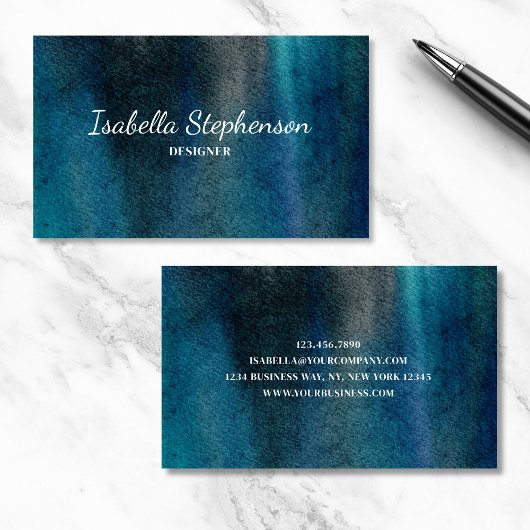 Moderne unieke Waterverf Blauw Groen Minimalist Visitekaartje