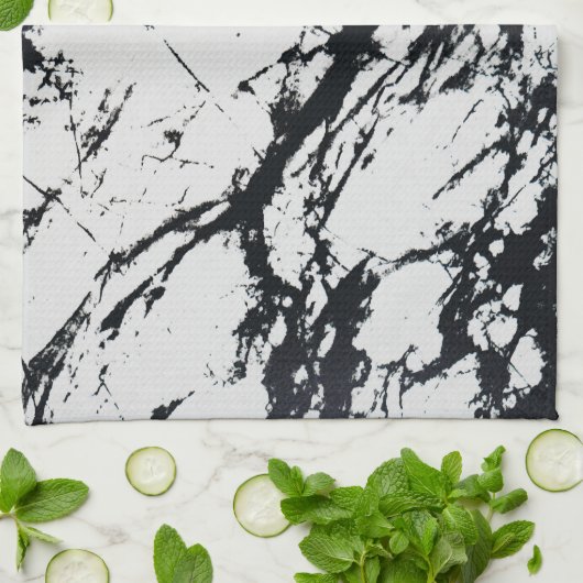 Moderne, unieke zwarte marmer stone pattern theedoek (Gevouwen)