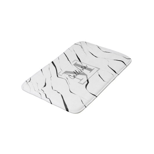 Moderne, unieke zwarte witte marmer monogram badmat (Gekanteld)