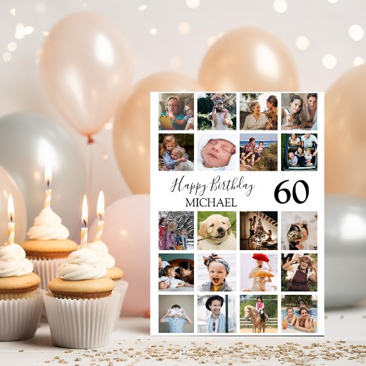 Moderne Unisex 20 Foto Collage Birthday Kaart