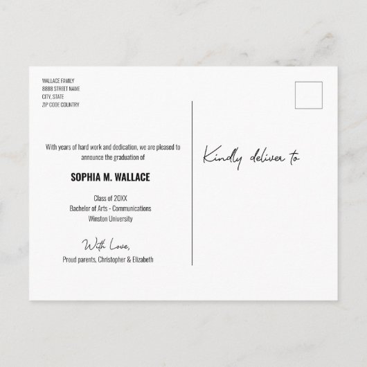 Moderne Universiteit Afstuderen de Aangepaste Foto Aankondigingskaart (Achterkant)