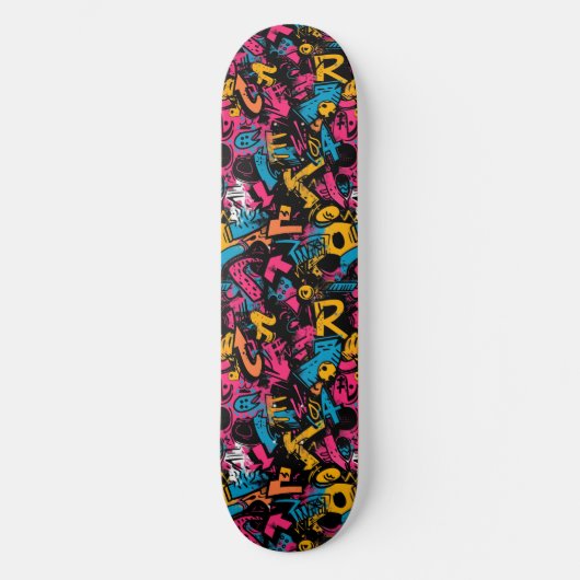 Moderne Urban Graffiti Grunge Patroon Skateboard (Voorkant)