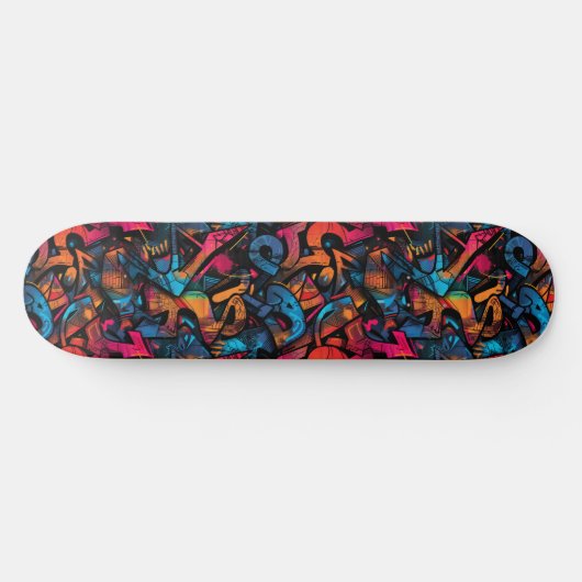 Moderne Urban Graffiti Grunge Patroon Skateboard (Horizontaal)