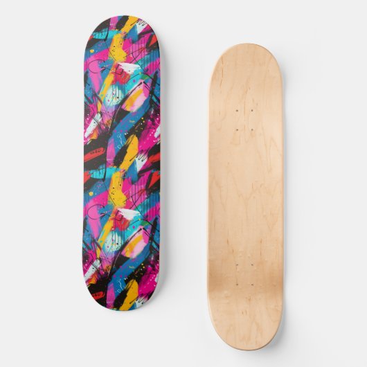 Moderne Urban Graffiti Grunge Patroon Skateboard (Voorkant)