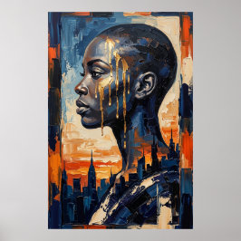 Moderne Urbane Ziel Zwarte Vrouw Stad Silhouet Poster