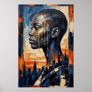 Moderne Urbane Ziel Zwarte Vrouw Stad Silhouet Poster