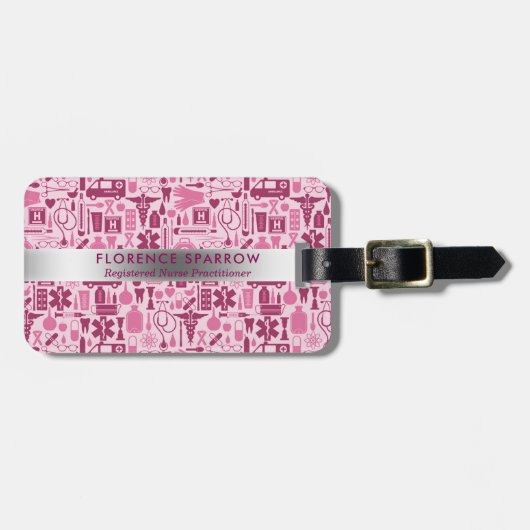 Moderne urse ursing Pattern roze monogrammen Bagagelabel (Voorkant horizontaal)
