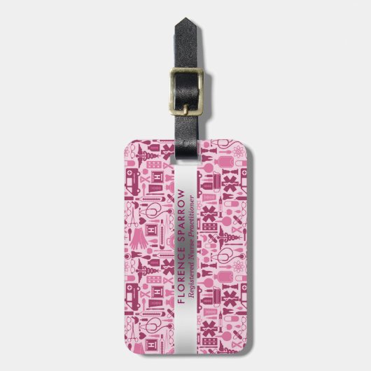 Moderne urse ursing Pattern roze monogrammen Bagagelabel (Voorkant verticaal)