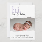 Moderne Uw Foto Gescheurd Papier Geboorteaankondig Kaart (Voorkant)