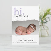 Moderne Uw Foto Gescheurd Papier Geboorteaankondig Kaart (Staand voorkant)