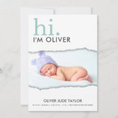 Moderne Uw Foto Gescheurd Papier Geboorteaankondig Kaart (Voorkant)