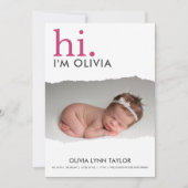 Moderne Uw Foto Gescheurd Papier Geboorteaankondig Kaart (Voorkant)