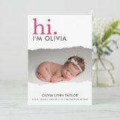 Moderne Uw Foto Gescheurd Papier Geboorteaankondig Kaart (Staand voorkant)