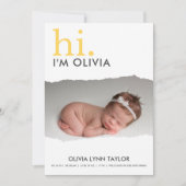 Moderne Uw Foto Gescheurd Papier Geboorteaankondig Kaart (Voorkant)