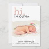 Moderne Uw Foto Gescheurd Papier Geboorteaankondig Kaart (Voorkant)