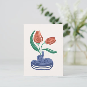 Moderne vaas met tulpen Bloemen Stilleven Kunst Feestdagenkaart