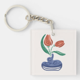 Moderne vaas met tulpen | Bloemen Stilleven Kunst Sleutelhanger