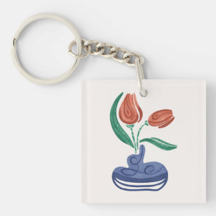 Moderne vaas met tulpen   Bloemen Stilleven Kunst Sleutelhanger