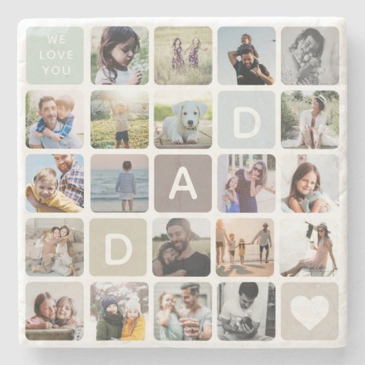 Moderne vader Foto Collage Vaderdag Family Love Stenen Onderzetter (Voorkant)