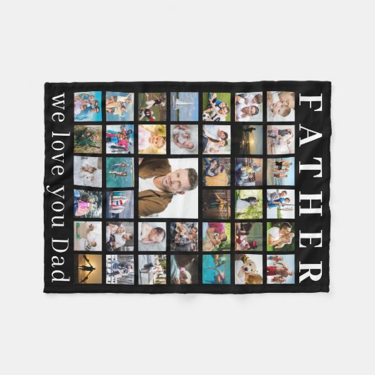 Moderne VADER Fotocollage Jouw tekst Zwart Fleece Deken (Voorkant (Horizontaal))