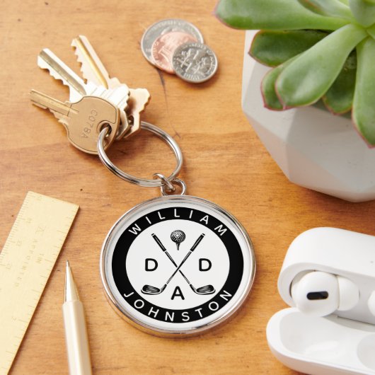 Moderne vader gepersonaliseerde naam golf liefhebb sleutelhanger (Bureau)