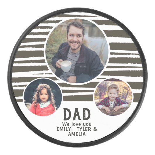 Moderne vader houdt van je, Stripes 3 Foto's Vader Hockey Puck (Voorkant)
