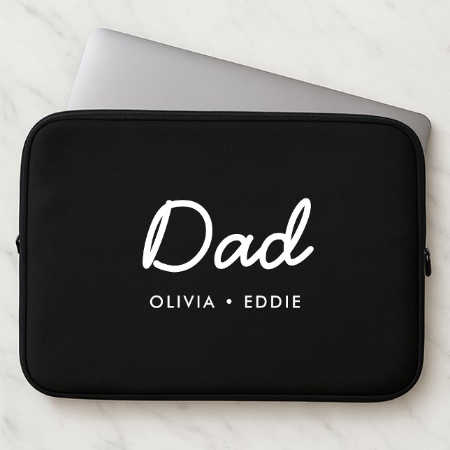 Moderne vader | Kinder Names Vaderdag Script Black Laptop Sleeve (Creator heeft geüpload)