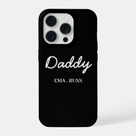 Moderne Vader Kinderen Namen Vaderdag Script Zwart iPhone 15 Pro Case