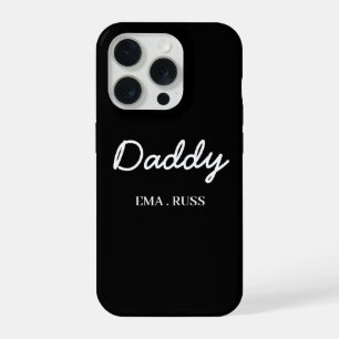 Moderne Vader Kinderen Namen Vaderdag Script Zwart iPhone 15 Pro Case