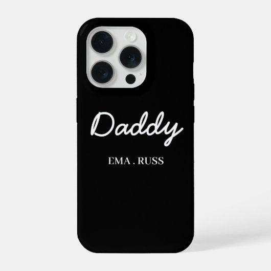 Moderne Vader Kinderen Namen Vaderdag Script Zwart iPhone Hoesje (Achterkant)