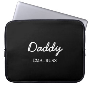 Moderne Vader Kinderen Namen Vaderdag Script Zwart Laptop Sleeve