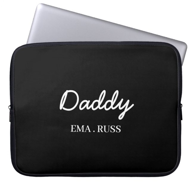 Moderne Vader Kinderen Namen Vaderdag Script Zwart Laptop Sleeve (Voorkant)