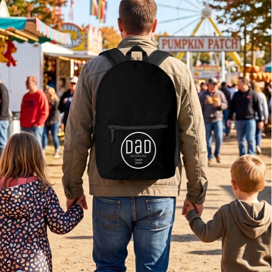Moderne vader met simpele kindernamen bedrukte rugzak