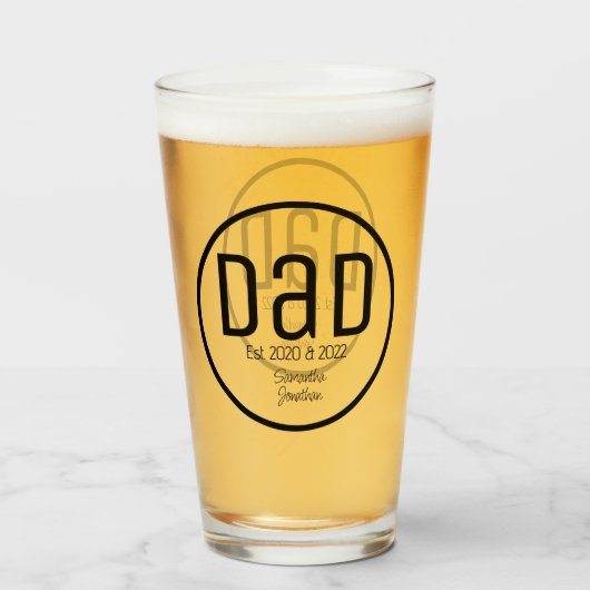 Moderne vader met simpele kindernamen glas (Voorkant gevuld)