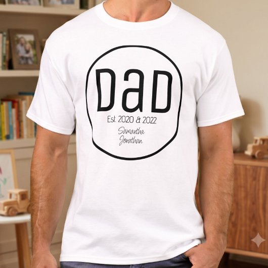 Moderne vader met simpele kindernamen t-shirt
