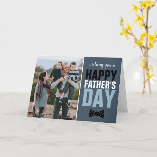 Moderne Vader Navy Blue Bow Stropdas Happy Vaderda Kaart (Gele Bloem)