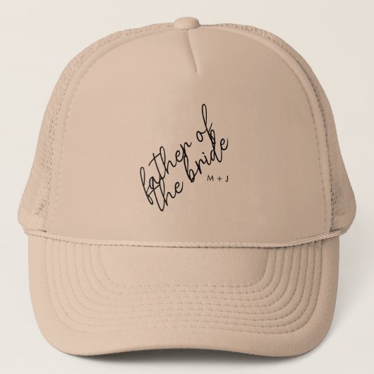Moderne vader van de bruid | Beige + Zwart Script Trucker Pet (Voorkant)