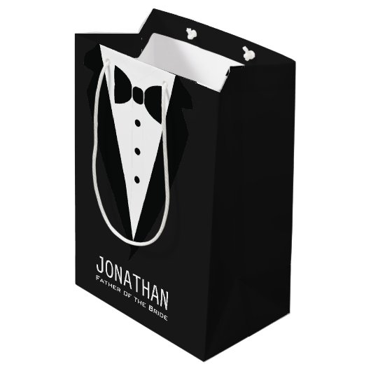 Moderne vader van de bruid bruiloft Tuxedo Medium Cadeauzakje (Achterkant Gekanteld)
