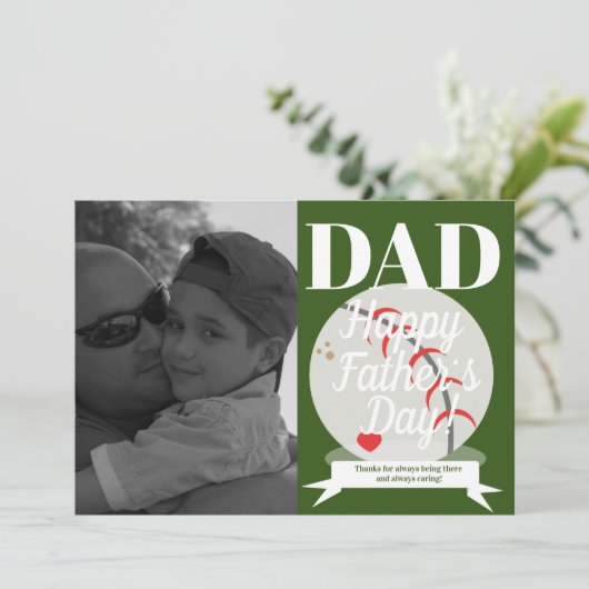 Moderne vaderdag Baseball en hart Kaart (Staand voorkant)