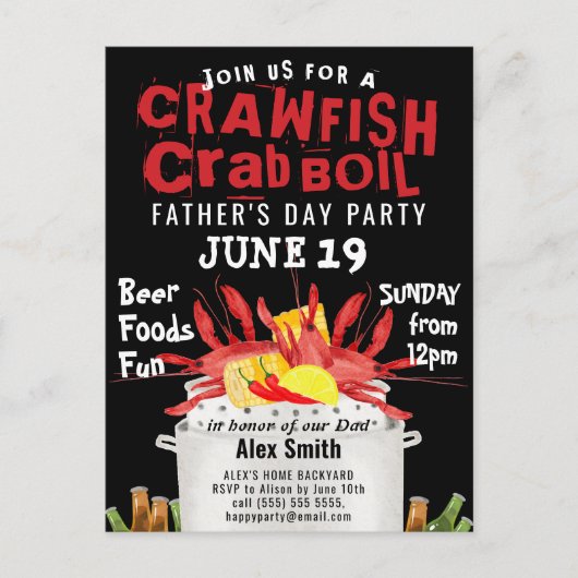 Moderne Vaderdag foto Crawfish Boil Invitation Briefkaart (Voorkant)