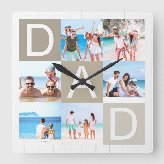 Moderne Vaderdag fotocollage Vierkante Klok (Voorkant)